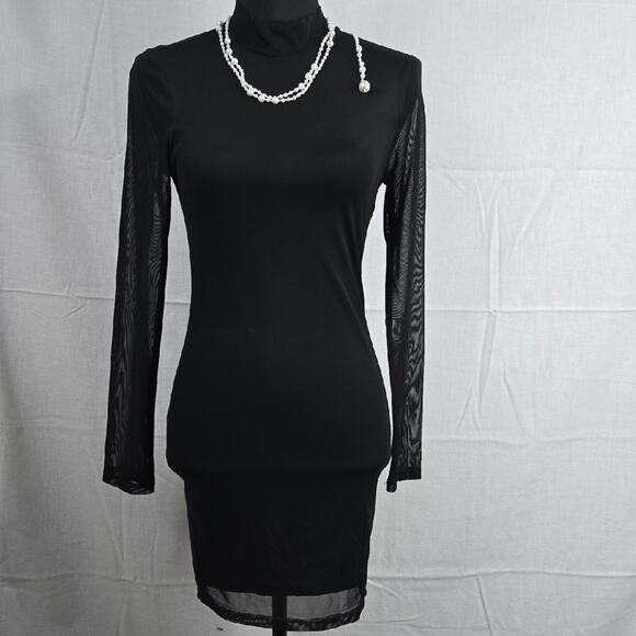 ShineStar Black Long Sleeve Mesh Panel Bodycon Dress Women’s Size‎ Small - Picture 1 of 7